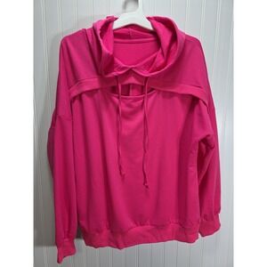 Womens Extra Large Pink Knit Hoodie Keyhole Cutout Sweatshirt Top